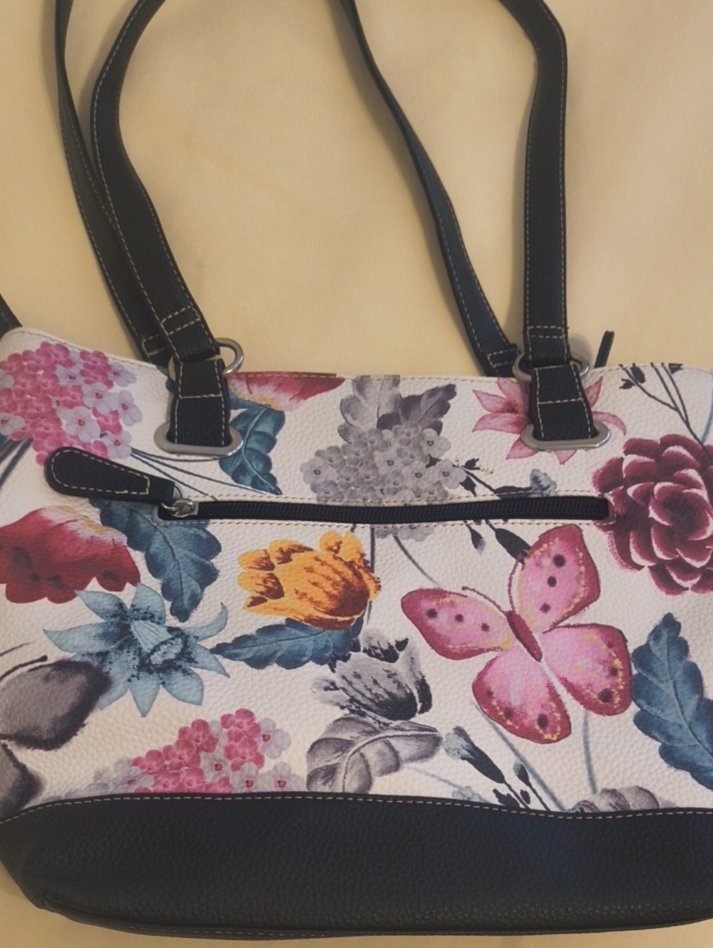 Floral Print Butterfly Tote Bag with Black Trim